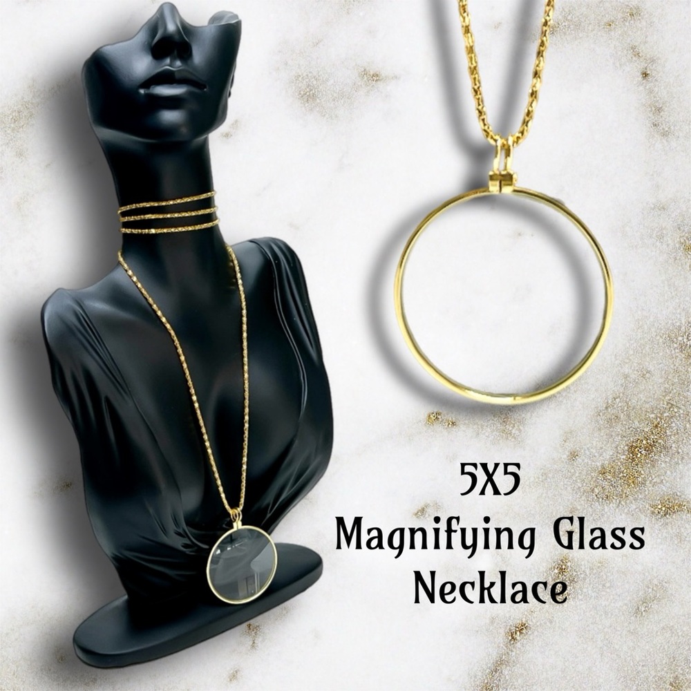 ❀ 5.5X Gold Magnifying Glass Statement Necklace Readers